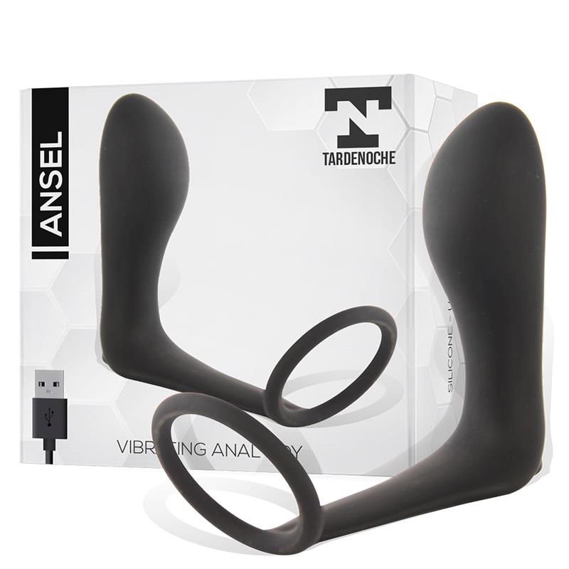 TARDENOCHE - ANSEL PLUG ANAL CON VIBRACIÓN Y ANILLO USB SILICONA