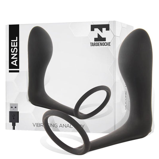TARDENOCHE - ANSEL PLUG ANAL CON VIBRACIÓN Y ANILLO USB SILICONA