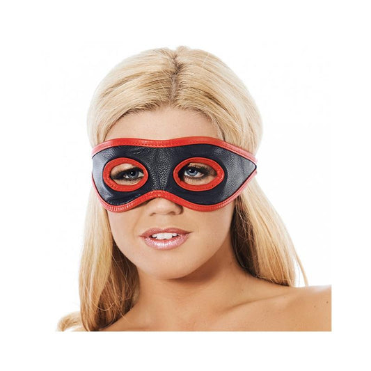 BONDAGE PLAY - ANTIFAZ CUERO CON ABERTURAS EN LOS OJOS  ROJO Y NEGRO