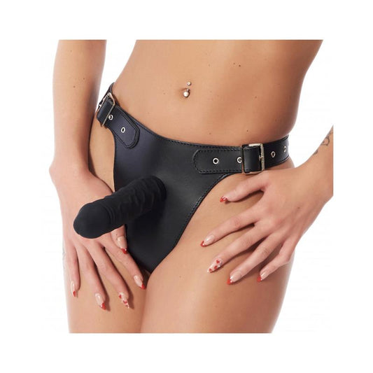 BONDAGE PLAY - ARNÉS AJUSTABLE CON DILDO DE SILICONA DE 17 CM