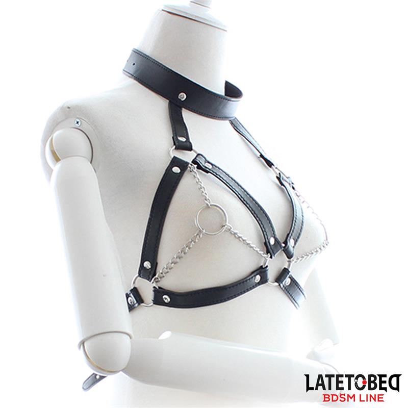 LATETOBED BDSM LINE - ARNÉS BONDAGE CON COPAS ABIERTAS Y CADENAS