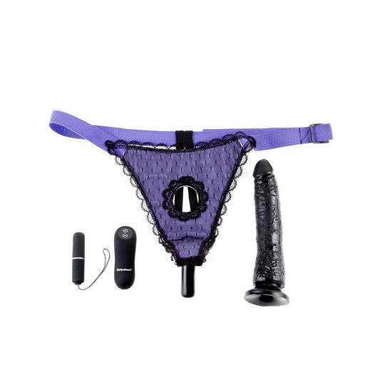 FETISH FANTASY SERIES - ARNÉS CON DILDO CON VIBRACIÓN Y CONTROL REMOTO PÚRPURA