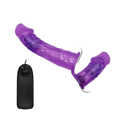 BAILE - ARNÉS CON DILDO DOBLE Y VIBRACIÓN PÚRPURA