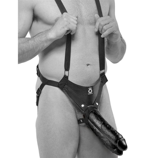 KING COCK - ARNÉS CON SUSPENSIÓN Y DILDO DOBLE 11 - COLOR NEGRO