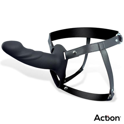 ACTION - ARNÉS STRAP-ON CON DILDO HUECO SILICONA PREMIUM TALLA L NEGRO