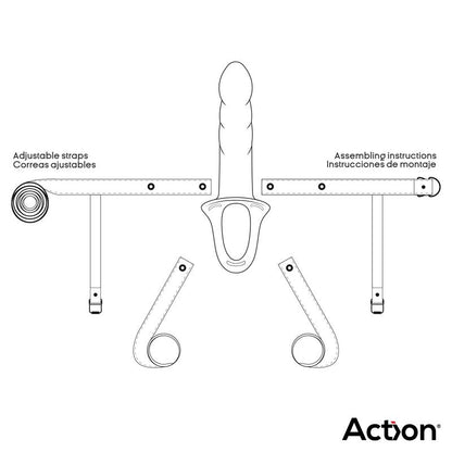 ACTION - ARNÉS STRAP-ON CON DILDO HUECO SILICONA PREMIUM TALLA L NEGRO
