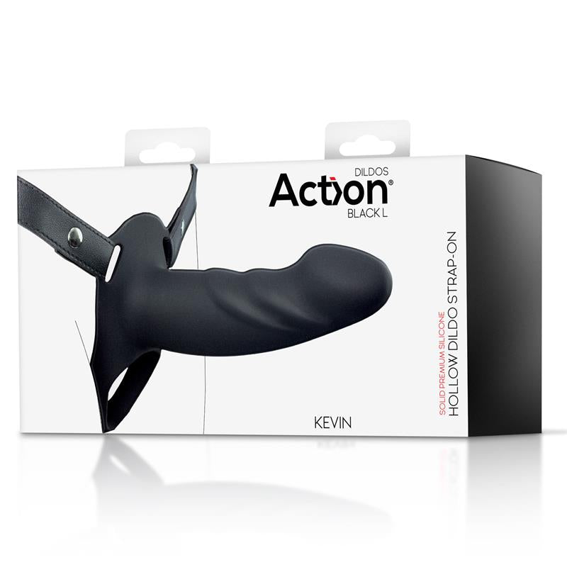 ACTION - ARNÉS STRAP-ON CON DILDO HUECO SILICONA PREMIUM TALLA L NEGRO