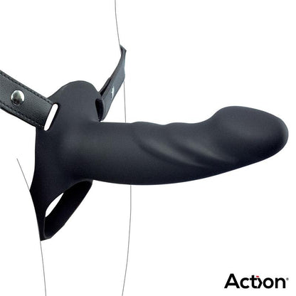 ACTION - ARNÉS STRAP-ON CON DILDO HUECO SILICONA PREMIUM TALLA L NEGRO