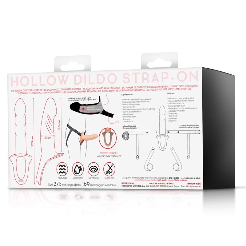 ACTION - ARNÉS STRAP-ON CON DILDO HUECO SILICONA PREMIUM TALLA L
