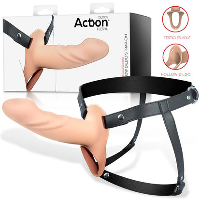 ACTION - ARNÉS STRAP-ON CON DILDO HUECO SILICONA PREMIUM TALLA L