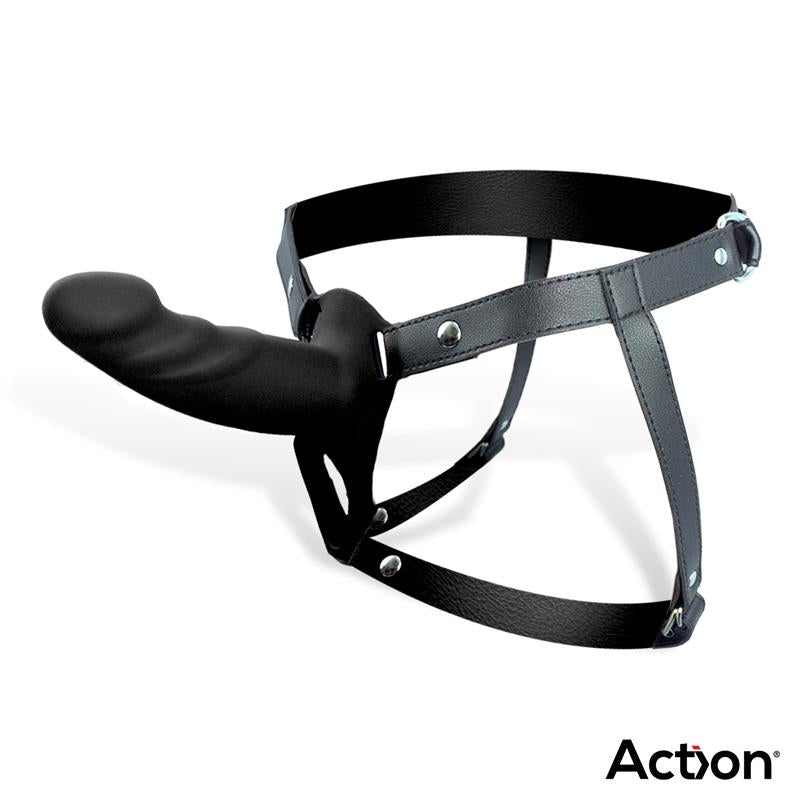 ACTION - ARNÉS STRAP-ON CON DILDO HUECO SILICONA PREMIUM TALLA S NEGRO