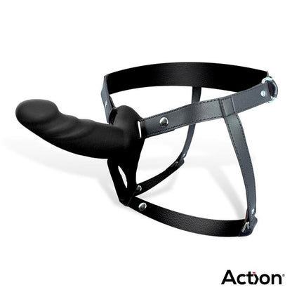 ACTION - ARNÉS STRAP-ON CON DILDO HUECO SILICONA PREMIUM TALLA S NEGRO