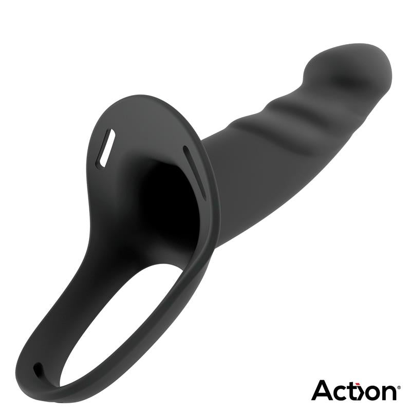 ACTION - ARNÉS STRAP-ON CON DILDO HUECO SILICONA PREMIUM TALLA S NEGRO