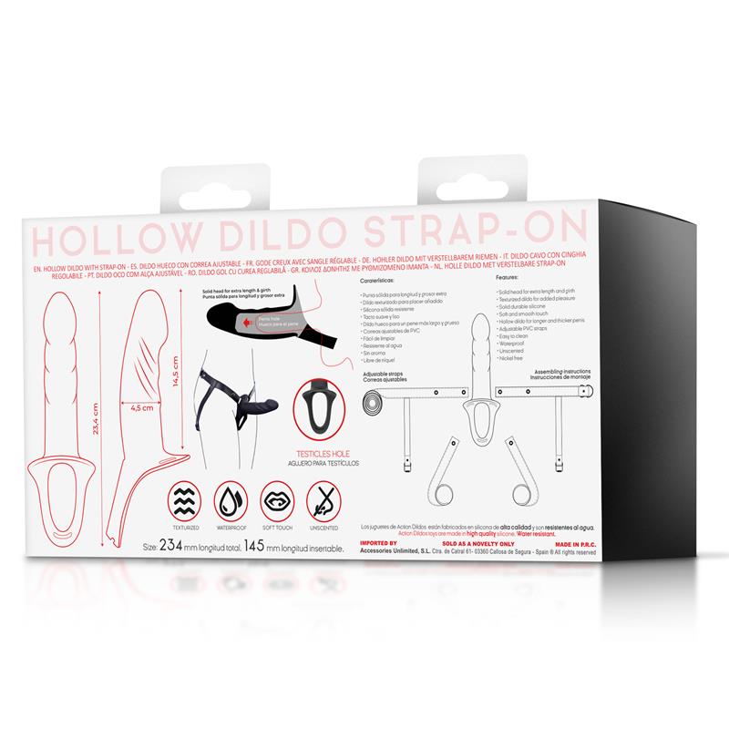 ACTION - ARNÉS STRAP-ON CON DILDO HUECO SILICONA PREMIUM TALLA S NEGRO