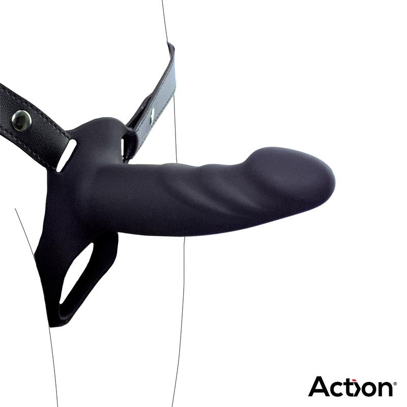 ACTION - ARNÉS STRAP-ON CON DILDO HUECO SILICONA PREMIUM TALLA S NEGRO