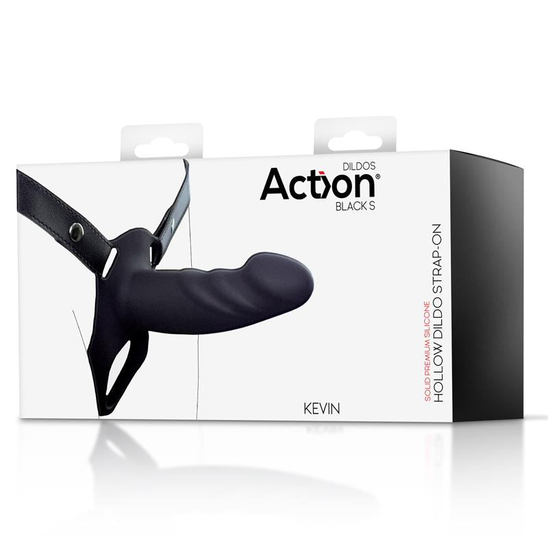 ACTION - ARNÉS STRAP-ON CON DILDO HUECO SILICONA PREMIUM TALLA S NEGRO