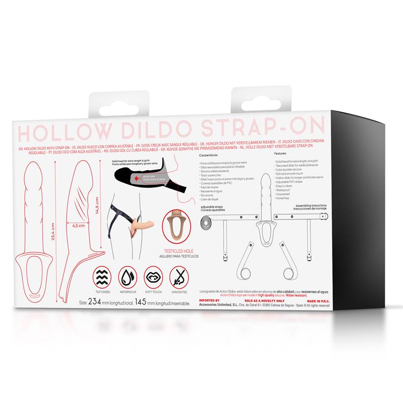 ACTION - ARNÉS STRAP-ON CON DILDO HUECO SILICONA PREMIUM TALLA S