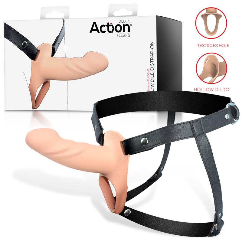 ACTION - ARNÉS STRAP-ON CON DILDO HUECO SILICONA PREMIUM TALLA S