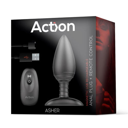 ACTION - ASHER PLUG ANAL CON CONTROL REMOTO USB MAGNÉTICO NEGRO