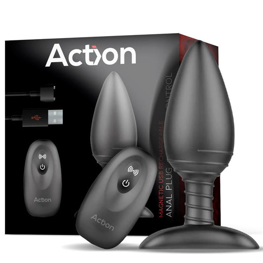 ACTION - ASHER PLUG ANAL CON CONTROL REMOTO USB MAGNÉTICO NEGRO