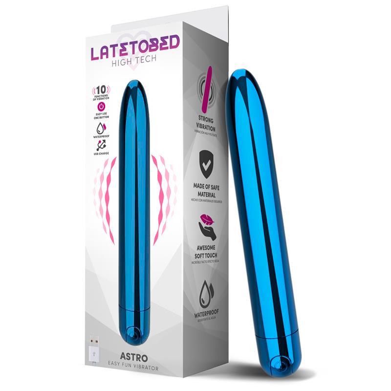 LATETOBED - ASTRO VIBRADOR 10 FUNCIONES 18.5 CM USB AZUL