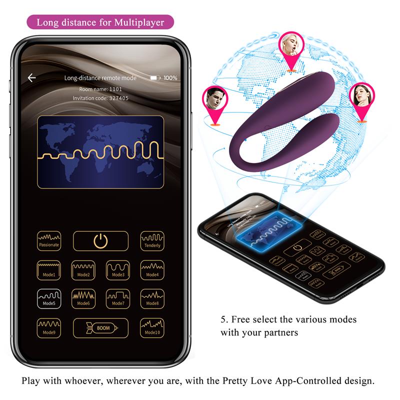 PRETTYLOVE - AUGUST VIBRADOR DE PAREJAS CON APP LILA