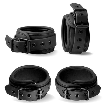INTOYOU BLACK SHADOW - BARRA SEPARADORA RÍGIDA DESMONTABLE Y 4 ESPOSAS DESMONTABLES NEOPRENO Y CUERO VEGANO