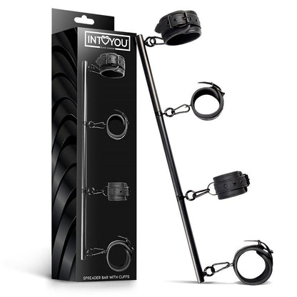 INTOYOU BLACK SHADOW - BARRA SEPARADORA RÍGIDA DESMONTABLE Y 4 ESPOSAS DESMONTABLES NEOPRENO Y CUERO VEGANO