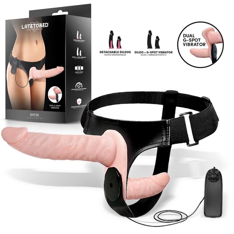 HARNESS COLLECTION LATETOBED - BATEK ARNÉS CON DILDO DOBLE DESMONTABLE, PUNTO G Y VIBRACIÓN CONTROL REMOTO
