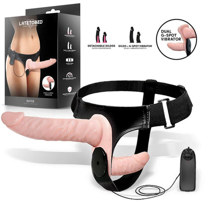 HARNESS COLLECTION LATETOBED - BATEK ARNÉS CON DILDO DOBLE DESMONTABLE, PUNTO G Y VIBRACIÓN CONTROL REMOTO