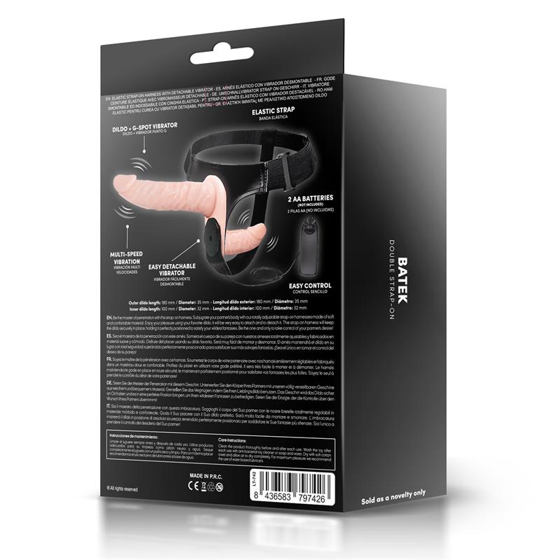HARNESS COLLECTION LATETOBED - BATEK ARNÉS CON DILDO DOBLE DESMONTABLE, PUNTO G Y VIBRACIÓN CONTROL REMOTO