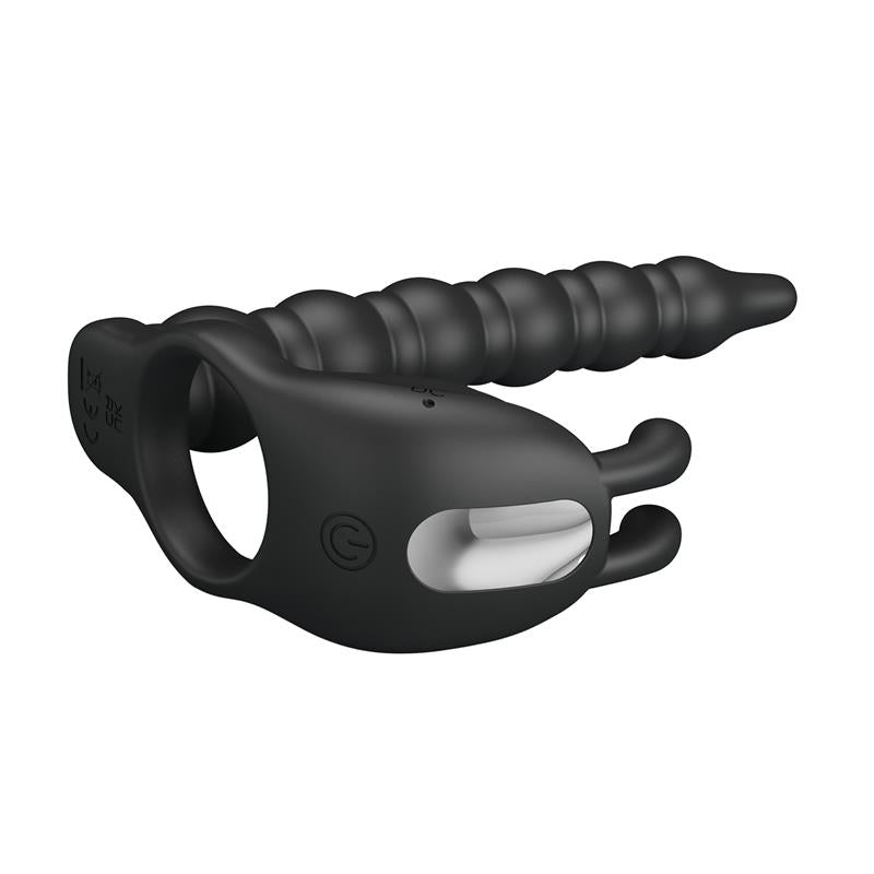PRETTYLOVE - BLACKNEY ANILLO VIBRADOR CON PLUG SILICONA NEGRO