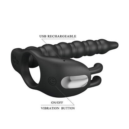 PRETTYLOVE - BLACKNEY ANILLO VIBRADOR CON PLUG SILICONA NEGRO