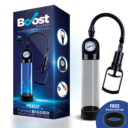 BOOST PUMPS - BOMBA MANUAL CON MEDIDOR PARA EL PENE PSX03 TRANSPARENTE
