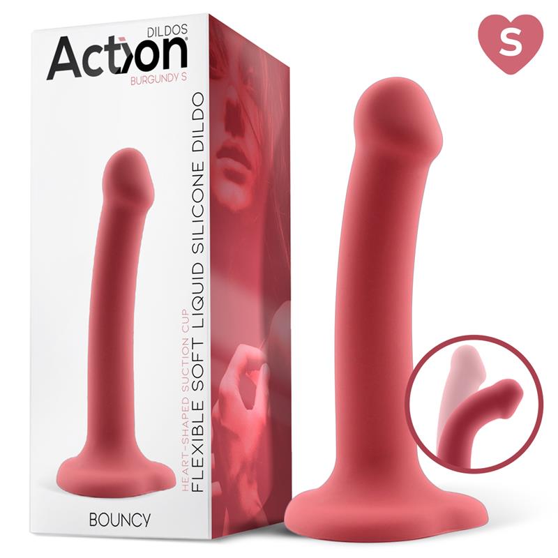 ACTION - BOUNCY DILDO SILICONA LÍQUIDA HIPER FLEXIBLE 6.5 - 16.5 CM TALLA S BURGUNDY