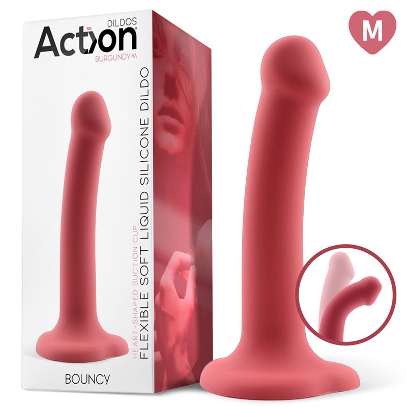 ACTION - BOUNCY DILDO SILICONA LÍQUIDA HIPER FLEXIBLE 7 - 18 CM TALLA M BURGUNDY