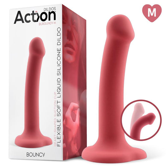 ACTION - BOUNCY DILDO SILICONA LÍQUIDA HIPER FLEXIBLE 7 - 18 CM TALLA M BURGUNDY