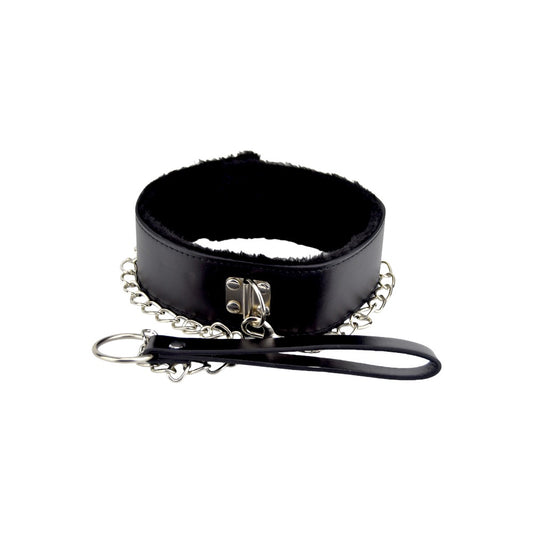 BOUND TO PLEASE - FURRY COLLAR WITH LEASH BLACK