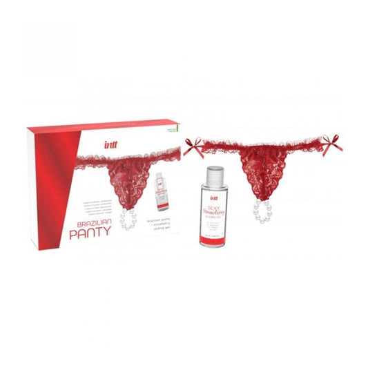 INTT - BRAZILIAN PANTIES WITH STRAWBERRY WATER-BASED LUBRICATING GEL 50 ML
