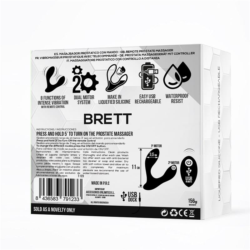 TARDENOCHE - BRETT MASAJEADOR PROSTÁTICO CONTROL REMOTO USB SILICONA LÍQUIDA