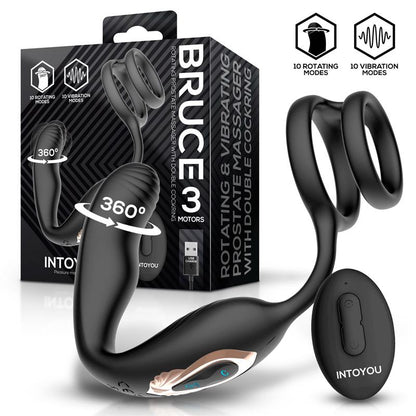 INTOYOU - BRUCE MASAJEADOR PROSTÁTICO 360º Y DOBLE ANILLO CON VIBRACIÓN