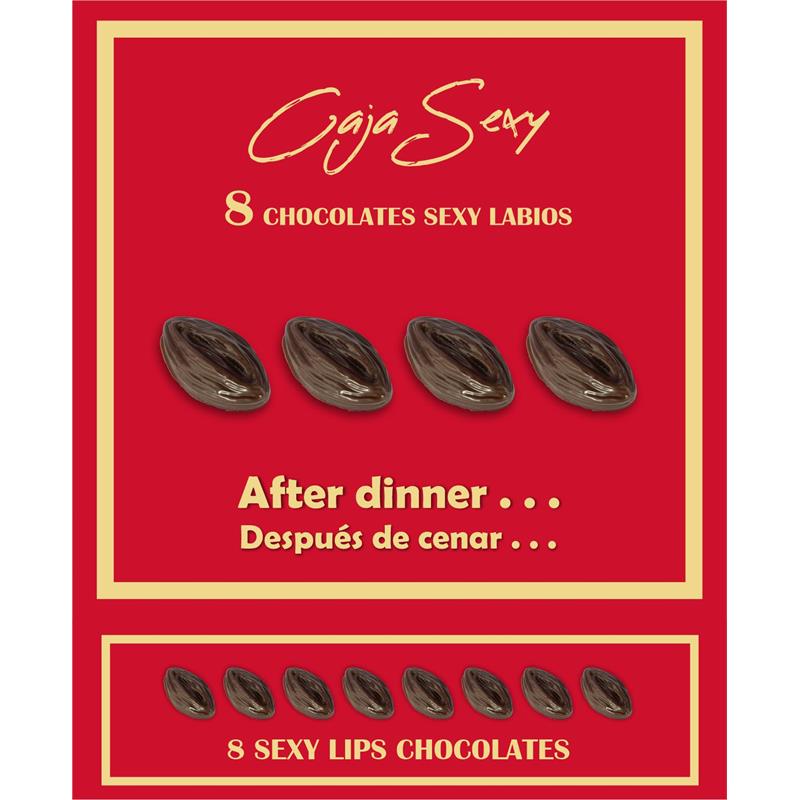 DIVERTY SEX - CAJA ROJA SEXY FORMA DE LABIOS CHOCOLATE NEGRO 8 UNIDADES