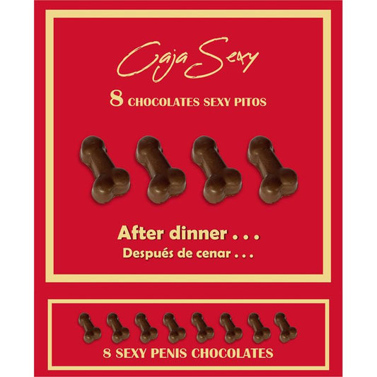 DIVERTY SEX - CAJA ROJA SEXY FORMA DE PENE CHOCOLATE NEGRO 8 UNIDADES