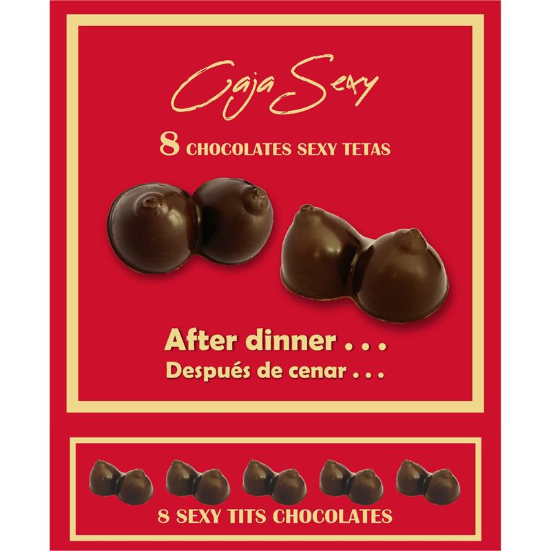 DIVERTY SEX - CAJA ROJA SEXY FORMA DE TETA CHOCOLATE NEGRO 8 UNIDADES