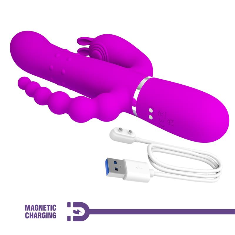 PRETTYLOVE - CAMMY 4 IN 1 VIBRADOR CON BOLAS ROTADORAS Y CADENA ANAL