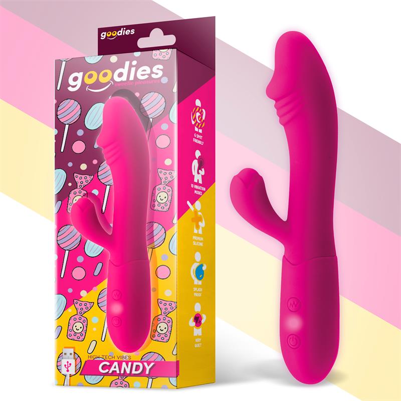 GOODIES - CANDY VIBRADOR CON CONEJITO PUNTO G USB SILICONA FUCSHIA