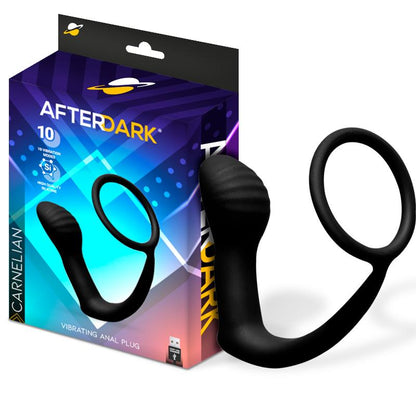 AFTERDARK - PLUG ANAL DE CORNALINA COM VIBRAÇÃO E ANEL PENIANO