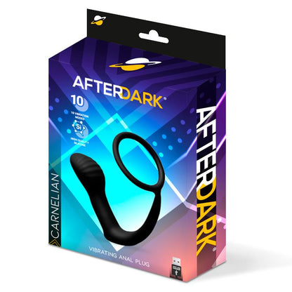 AFTERDARK - PLUG ANAL DE CORNALINA COM VIBRAÇÃO E ANEL PENIANO