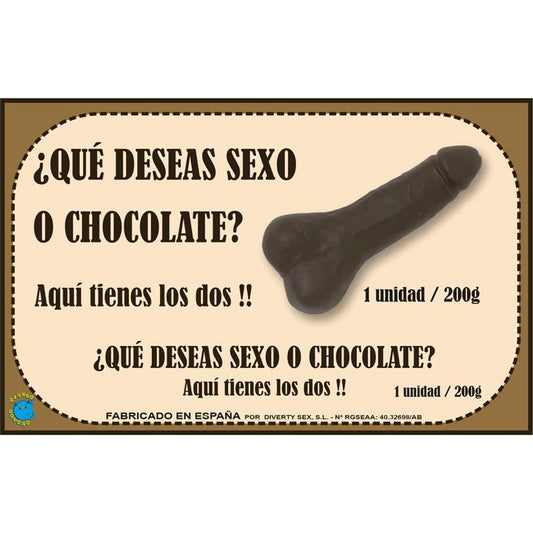 DIVERTY SEX - CHOCOLATINA CHOCOLATE PURO FORMA DE PENE 200 GR
