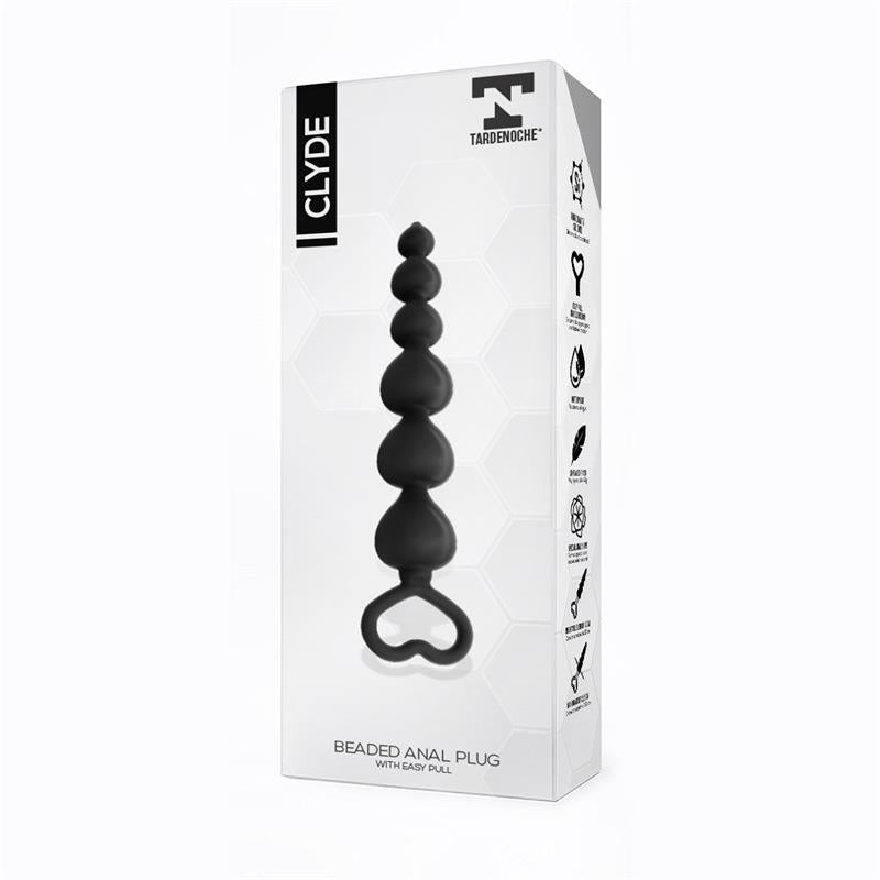TARDENOCHE - CLYDE PLUG ANAL CON BOLAS CON ARO DE FÁCIL EXTRACCIÓN SILICONA NEGRO